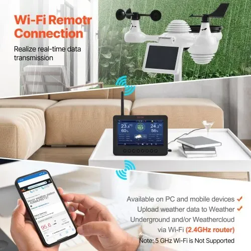 VEVOR 7-in-1 WLAN Wetterstation 186mm (7 in) TFT Display Kabelloser Außensensor IPX6 – Bild 2