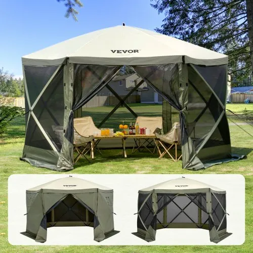 VEVOR Pop-Up-Pavillonzelt, Pop-Up-Zelt mit 6-seitigem Baldachin, Sonnenschutz mit 6 abnehmbaren Sichtschutz-Windtüchern und Netzfenstern, 12 x 12 Fuß, Schnellaufbau-Zelt mit Moskitonetz, Armeegrün VEVOR Pop-Up-Pavillonzelt, Pop-Up-Zelt mit 6-seitigem Baldachin, Sonnenschutz mit 6 abnehmbaren Sichtschutz-Windtüchern und Netzfenstern, 12 x 12 Fuß, Schnellaufbau-Zelt mit Moskitonetz, Armeegrün