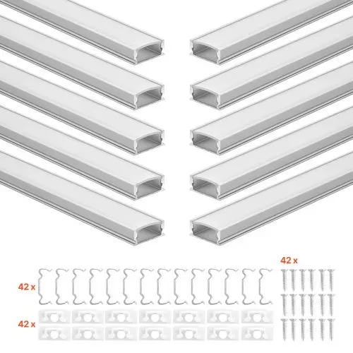 VEVOR LED Profil 10er-Pack 2 m, Eloxierte Aluminiumprofile mit Milchiger Abdeckung, Endkappen & Befestigungsclips, Kanäle, Diffusor für LED-Streifen, Ideal für Unterbau-Arbeitsplatten, U Form – Bild 8