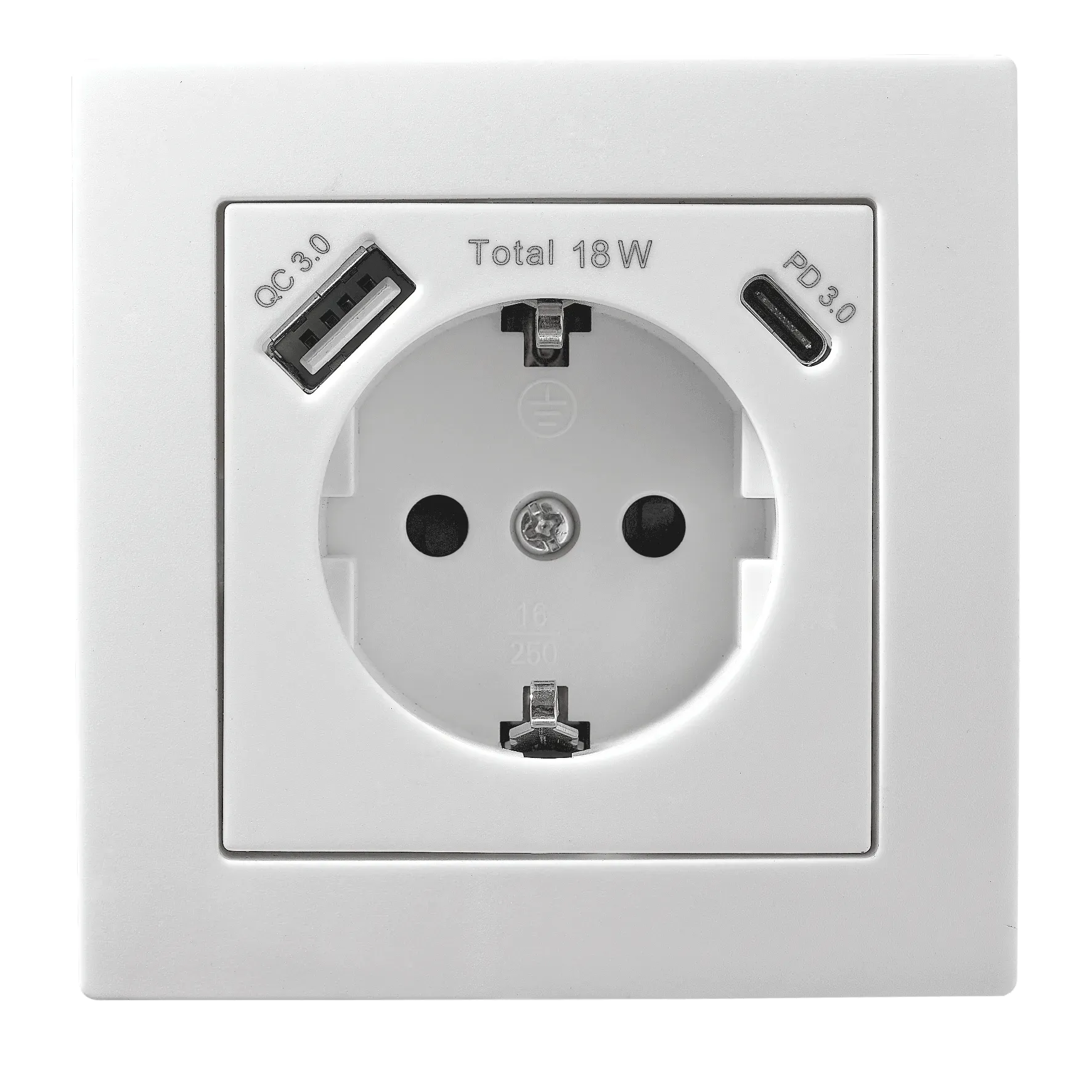 Schutzkontakt-Steckdose McPower “Flair“ 1x USB-C 18W PD, 1x USB-A, weiß Schutzkontakt-Steckdose McPower “Flair“ 1x USB-C 18W PD, 1x USB-A, weiß