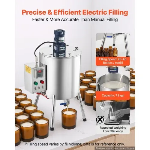 VEVOR Elektrische Abfüllmaschine Flaschenabfüllmaschine mit 30L Trichter, Abfüllanlage für Kerzenwachs & Kosmetik, Edelstahlgehäuse, Heiz- & Mischfunktion, Temperaturregelung, T-förmiges Mischmesser VEVOR Elektrische Abfüllmaschine Flaschenabfüllmaschine mit 30L Trichter, Abfüllanlage für Kerzenwachs & Kosmetik, Edelstahlgehäuse, Heiz- & Mischfunktion, Temperaturregelung, T-förmiges Mischmesser