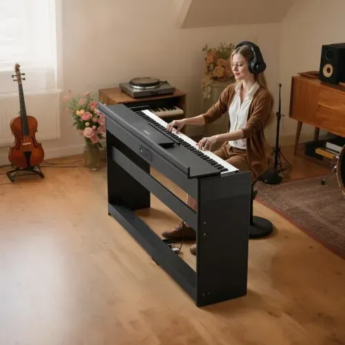 VEVOR Digitalpiano, 88 Tasten vollgewichtet anschlagdynamisch, E-Piano mit Möbelständer, Netzteil, Dreifachpedal, 680 Töne, unterstützt kabellose Verbindung, mit Kopfhörern, für Anfänger – Bild 7