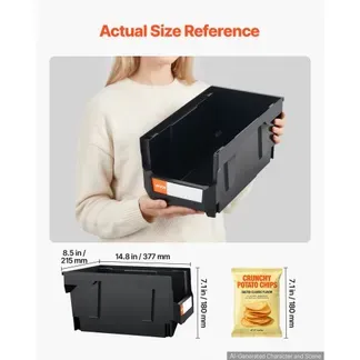 VEVOR Stapelboxen, 377 x 215 x 180 mm (6er-Pack), Lagerboxen, Sichtlagerboxen, Sichtlagerkasten zum Organisieren & Aufbewahren von Kleinteilen, Bürobedarf & anderem Zubehör, Schwarz VEVOR Stapelboxen, 377 x 215 x 180 mm (6er-Pack), Lagerboxen, Sichtlagerboxen, Sichtlagerkasten zum Organisieren & Aufbewahren von Kleinteilen, Bürobedarf & anderem Zubehör, Schwarz
