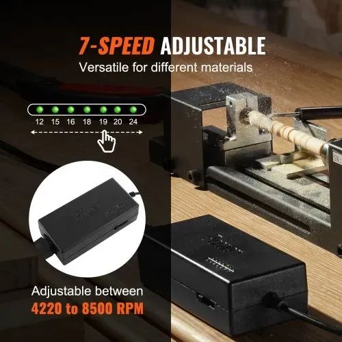 VEVOR Mini Drehbank 96W Drechselbank Max. Drehdurchmesser 70mm Drechselmaschine Spindeldrehzahl 4250–8500U/min Kopierdrechselbank mit 7-Gang-Einstellung Drehbank mit komplettem Zubehör – Bild 3
