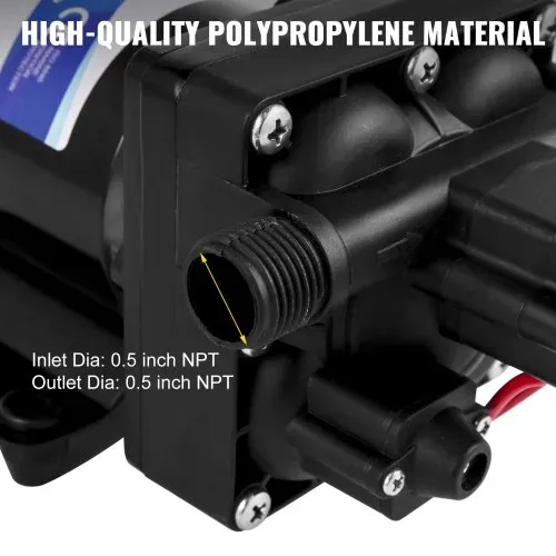 VEVOR 12 V Hochdruck-Membrane Wasserpumpe, 3 GPM Hochdruckmembran Wasserpumpe aus Polypropylen, Max. Druck 45 psi Wasserpumpe Selbstansaugend, mit Eingebautem Rückschlagventil, für Wohnwagen, Boot VEVOR 12 V Hochdruck-Membrane Wasserpumpe, 3 GPM Hochdruckmembran Wasserpumpe aus Polypropylen, Max. Druck 45 psi Wasserpumpe Selbstansaugend, mit Eingebautem Rückschlagventil, für Wohnwagen, Boot