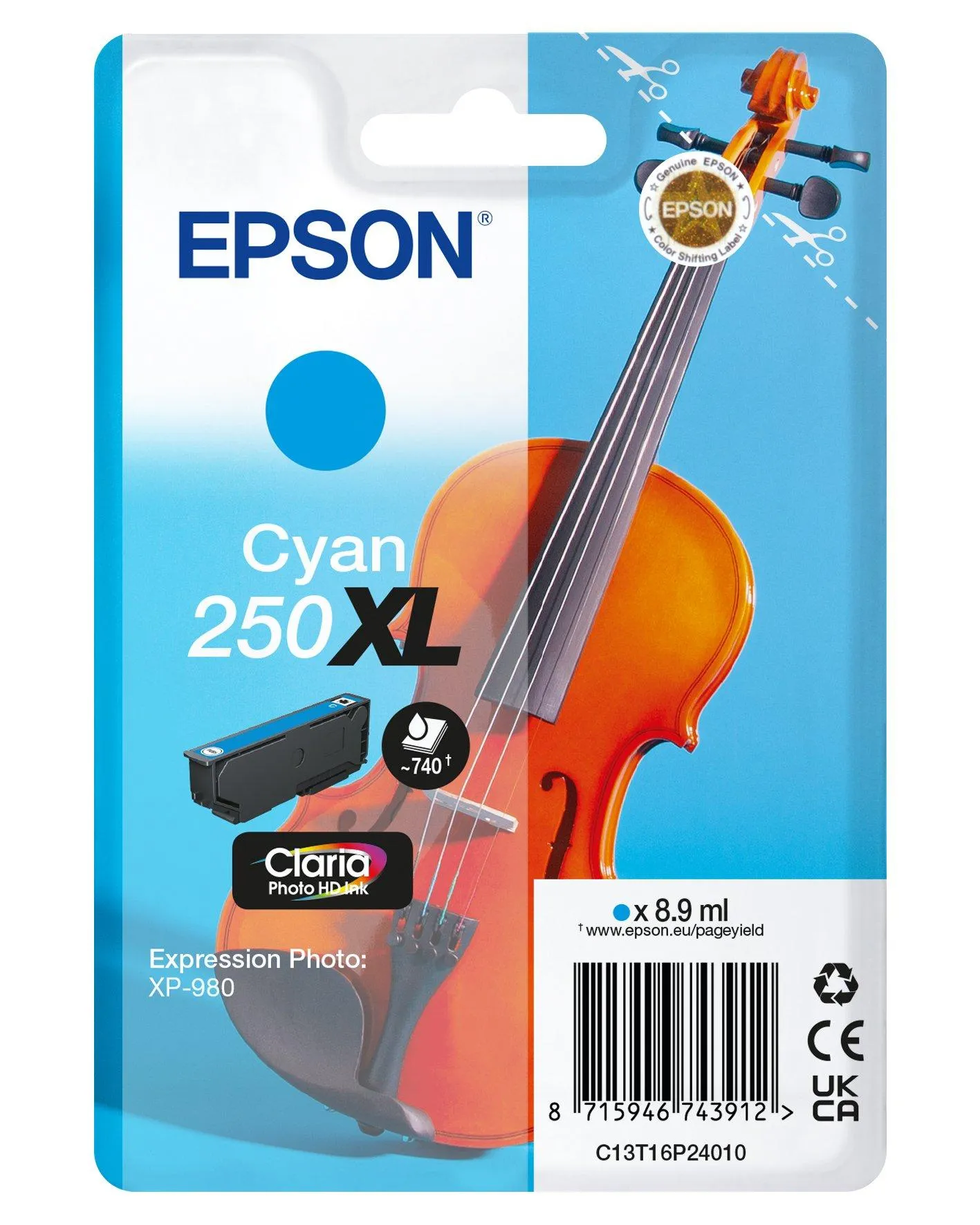 Epson 250XL Violin Claria Photo HD Druckerpatrone 1 Stück(e) Original Hohe (XL-) Ausbeute Cyan Epson 250XL Violin Claria Photo HD Druckerpatrone 1 Stück(e) Original Hohe (XL-) Ausbeute Cyan