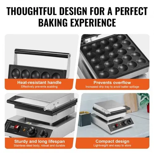 VEVOR Mini-Pfannkuchenmaker kommerzielle Dutch Mini Pfannkuchen Maschine, 25 Stk., 43 mm Durchmesser, Dorayaki-Backmaschine, 1700 W, Temperatur- und Zeitregelung, in Küchen, Cafés und Restaurants – Bild 4