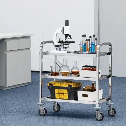 VEVOR Laborwagen Gerätewagen Medizintechnik Servierwagen 201 Edelstahl Tragbar Abräumwagen 100 kg Tragfähigkeit, 740 x 396 x 860 mm Labor Rollwagen Medical Trolley Dreifach-Design Silber – Bild 7