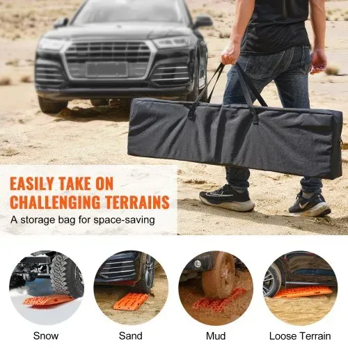 VEVOR 10 TONNEN Traktionsbretter mit PP-Material, Bergungsbretter für Geländefahrzeuge/Autos/Pickups/SUVs/Wohnmobile, Paar Reifen-Traktionsmatten auf Schnee, Sand, Schlamm und losem Untergrund, Aufbewahrungstasche, lang, orange – Bild 5
