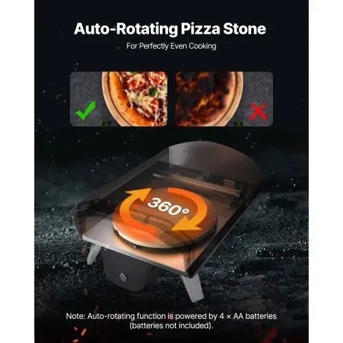 VEVOR Pizzaofen Outdoor 304,8 mm / 12 Zoll Holzofen, Pellet-Pizzaofen mit Thermometer & elektrischer Rotation, tragbarer Pizzamaker für Camping im Garten Terrasse Pizzastein Tragetasche Schaufel – Bild 3