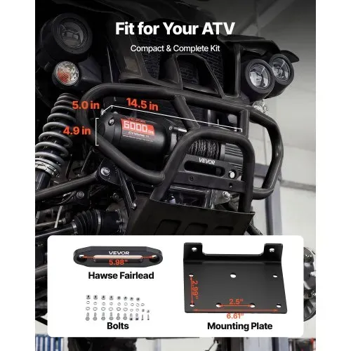 VEVOR Elektrische Seilwinde 2721 kg, 12V Motorwinde mit Φ6,35 mm x 15 m Synthetikseil, Kabelloser & Kabelgebundener Fernbedienung, Elektrowinde zum Abschleppen von ATVs, UTVs & Offroad-Fahrzeugen – Bild 4