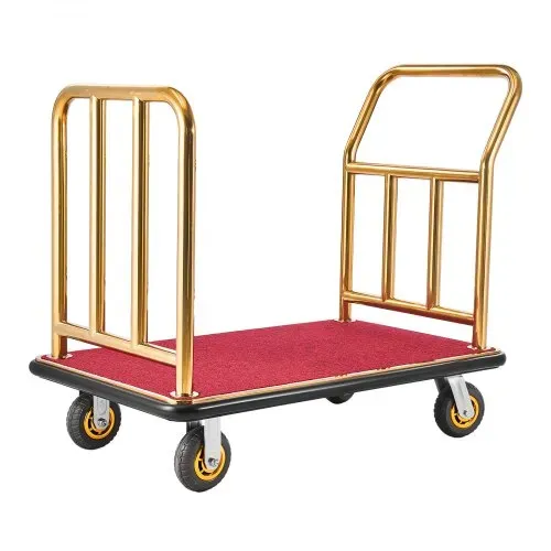 VEVOR Hotelgepäckwagen aus Edelstahl, 340,19 kg Belastbarer Kofferwagen mit 6 Zoll Gummirädern, Hotelwagen mit Rotem Teppichboden, Gewerblicher Plattformwagen für Hotels Ferienwohnungen Resorts, Gold – Bild 10