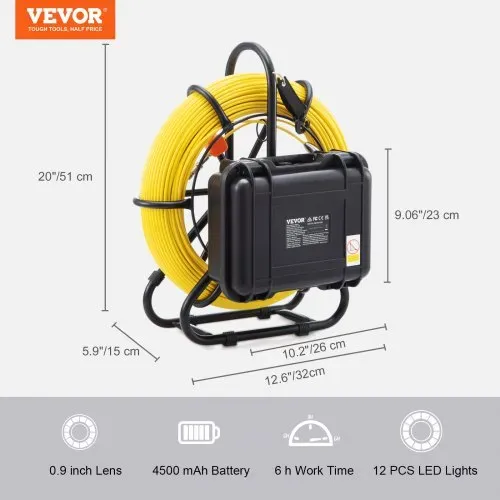 VEVOR Rohrkamera Inspektionskamera Kanalkamera Rohrinspektionskamera 228,6 mm 720p Bildschirm Rohrkamera 119,79 m – Bild 6
