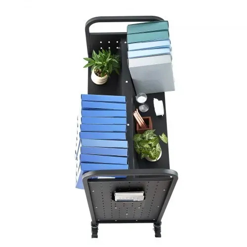 VEVOR Bücherwagen, 159 kg Tragkraft, Bibliothekswagen, 970x515x1225 mm, doppelseitiges W-förmiges Bücherregal mit Doppelbremsrollen, Abräumwagen für Wohnzimmer, Büro, Schule, Schwarz – Bild 8