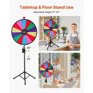 VEVOR Glücksrad Drehrad (61 cm) 14 Slots Glücksrad mit Stativ, höhenverstellbar, Lotteriespiele Gewinn-Roulette mit Tafelschwamm & 2 Markern, 6 Farben, ideal für Party Kneipe Messe Karneval VEVOR Glücksrad Drehrad (61 cm) 14 Slots Glücksrad mit Stativ, höhenverstellbar, Lotteriespiele Gewinn-Roulette mit Tafelschwamm & 2 Markern, 6 Farben, ideal für Party Kneipe Messe Karneval