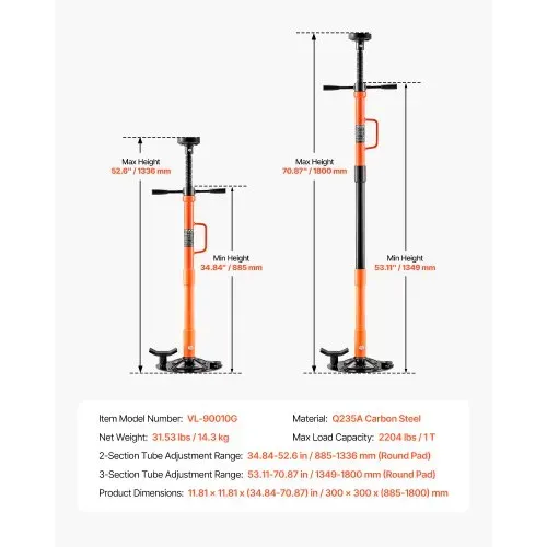 VEVOR Unterhub-Stützständer 1 t, Höhenverstellbarer (885–1800 mm) Wagenheberständer mit Kugelgelagertem Drehgriff & Selbstsichernder Gewindeschraube, zur Unterstützung von Fahrzeugkomponenten – Bild 6