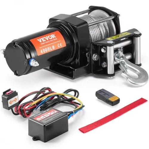 VEVOR Elektrische Seilwinde, 4000 lb Seilzugkapazität, 12 V DC ATV/UTV-Winde mit Φ3/16 Zoll x 39 Fuß 7-Strang-Stahlkabel-Rollenführung, kabellose und kabelgebundene Fernbedienung, IP55 wasserdicht zum Abschleppen von UTV ATV – Bild 9