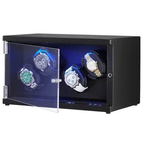 VEVOR Uhrenbeweger, Automatik-Uhrenbeweger, Watch Winder, Uhrenbeweger für Automatikuhren, Automatischer Uhrenbeweger mit Platz für 4 Uhren, LED Beleuchtung, Max. 20 cm Riemenlänge Schwarz – Bild 10