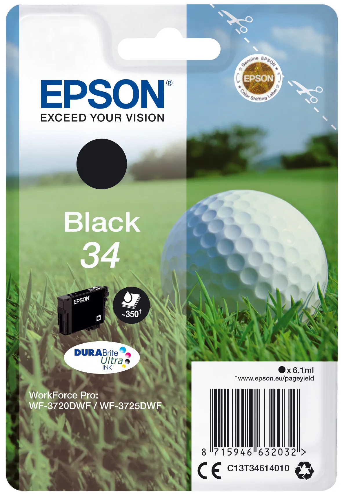 Epson Golf ball Singlepack Black 34 DURABrite Ultra Ink Epson Golf ball Singlepack Black 34 DURABrite Ultra Ink