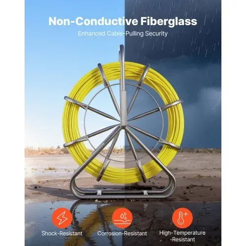 VEVOR Fiberglas Kabel Rad 100 m Ø6,3mm Glasfaserstab, Fischband mit Ständer, Kabeleinziehhilfe mit Markierungen, Kabeleinfädler, Kabelzieher für Wände & Elektroinstallationsrohre, Nichtleitend – Bild 3