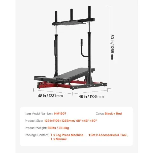 VEVOR Vertikale Beinpresse, spezielles Heim-Fitnessgerät für den Unterkörper, Trainingsgerät aus Karbonstahl, verstellbares Beinkrafttraining für hochintensives Drücken 249,48 kg belastbar – Bild 6