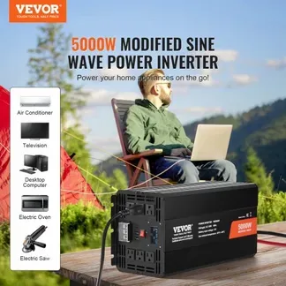 VEVOR Sinus-Wechselrichter 5000 W DC 12 V auf AC 230 V Wechselrichter mit 2 AC-Steckdosen 2 USB-Anschlüssen 1 Typ-C-Anschluss LCD-Display und Fernbedienung für Haushaltsgeräte mit hoher Belastung VEVOR Sinus-Wechselrichter 5000 W DC 12 V auf AC 230 V Wechselrichter mit 2 AC-Steckdosen 2 USB-Anschlüssen 1 Typ-C-Anschluss LCD-Display und Fernbedienung für Haushaltsgeräte mit hoher Belastung