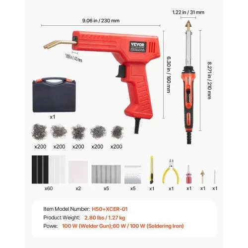 VEVOR Kunststoff-Schweißgerät, 100 W Schweißpistole + 60/100 W Lötkolben, Kunststoff-Reparatur-Set mit 1000 Stk. Heißklammern & 60 Stäben für Auto-Stoßstangen, Kajaks, Elektronik, Spielzeug – Bild 6