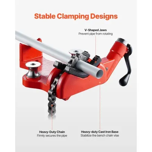 VEVOR Kettenrohrschraubstock, Rohrkapazität 12,7-203,2 mm, robuste 880 mm lange Kette & Gusseisenbasis, Rohrklemmung in Industriequalität für Sanitärinstallationen, Autoreparaturen, Metallverarbeitung – Bild 2
