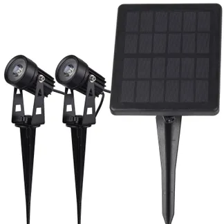 Gartenstrahler Set Solar mit 2 Spots Solarzelle, Erdspieß, 3000k, IP65 Gartenstrahler Set Solar mit 2 Spots Solarzelle, Erdspieß, 3000k, IP65