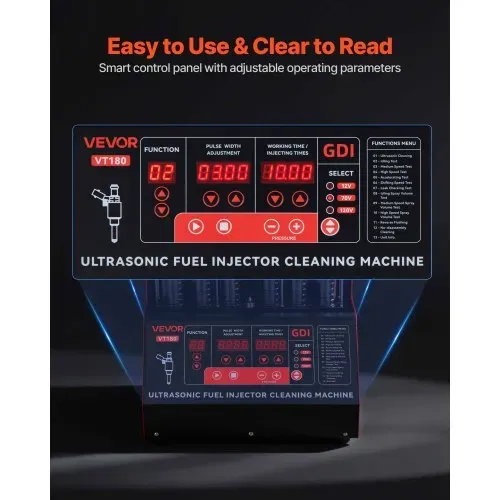 VEVOR Einspritzdüsenreiniger-Tester 9 Testmodi, 6-Zylinder-Ultraschallreinigungsgerät 28 kHz, Einstellbar auf 12/70/120 V für EFI/FSI/GDI, Einspritzdüsenreiniger mit Ablassventil für Auto – Bild 5