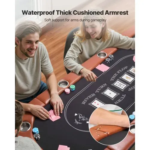 VEVOR klappbarer Pokertisch für 8 Spieler (183 cm) Kasino-Freizeittisch mit gepolsterten Schienen & Getränkehaltern, ovale tragbare Spieltische mit Filz- und Metallbeinen, Texas Hold’em Poker – Bild 3