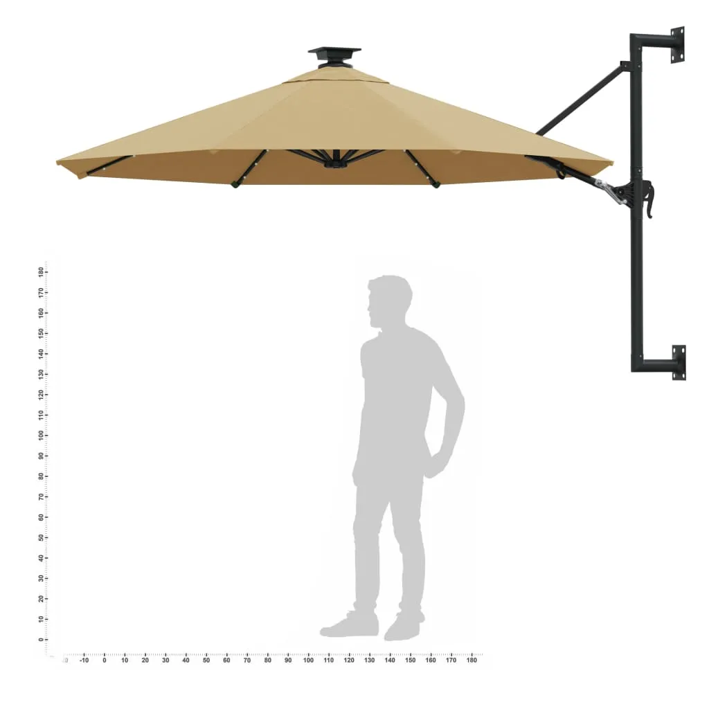 vidaXL Sonnenschirm zur Wandmontage mit LEDs 300 cm Taupe – Bild 10