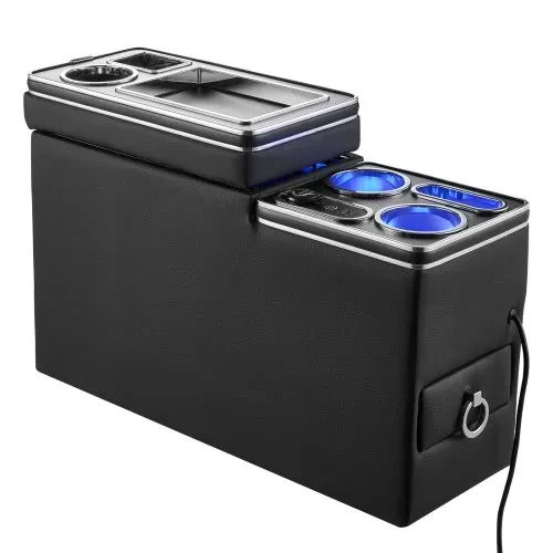 VEVOR Mittelkonsole 15 W 7-Farben LED Auto-Organizer zwischen den Sitzen für Smartphones und Elektronikgeräte, 5 V/3 A QC, 5 V/3 A PD-Typ-C, 12-24-V-Buchse, 3 Getränkehalter, Staufach und Schublade – Bild 8