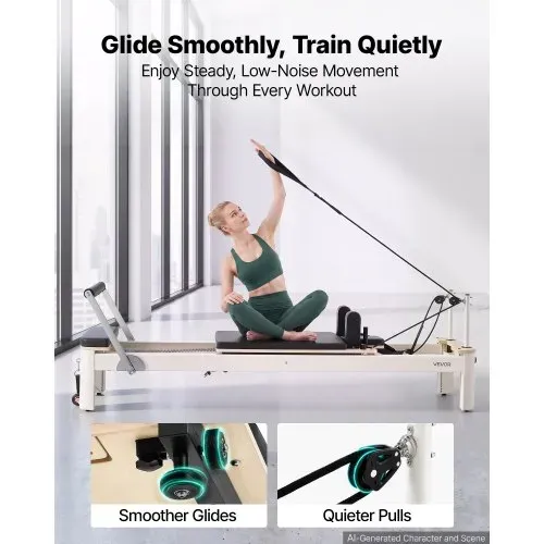 VEVOR Pilates Reformer Gerät mit Aluminiumrahmen 181 kg 2350 x 690 x 945 mm Ideal für Home-Gyms und Studios, mit Leisem Schlittenlauf, Verstellbarer Kopfstütze, Pilates-Box, Jumpboard und Fußschlaufen – Bild 3