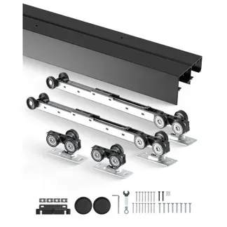 VEVOR Schiebetür-Beschlagschienensatz Schiebetürsystem 2438 mm, Doppelschienen Schiebetürsystem aus Aluminiumlegierung, passende Türbreite 1232 mm x 2, Schiebetürbeschlag 68 kg belastbar VEVOR Schiebetür-Beschlagschienensatz Schiebetürsystem 2438 mm, Doppelschienen Schiebetürsystem aus Aluminiumlegierung, passende Türbreite 1232 mm x 2, Schiebetürbeschlag 68 kg belastbar