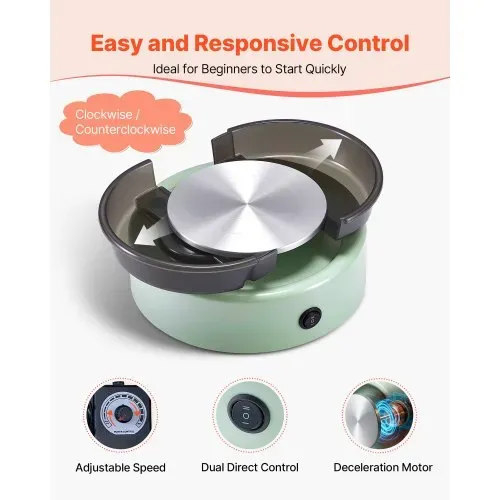 VEVOR Mini Töpferscheibe Maschine 158 mm Drehteller mit einstellbarer Rotationsgeschwindigkeit (0-140 U/min), elektrische Tonscheibe mit Tonformungswerkzeugen für Heimwerken Töpferkurse, Grün rund – Bild 2