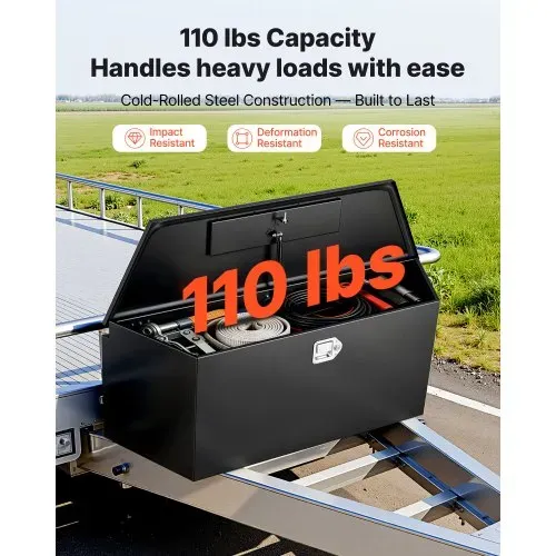 VEVOR Deichselbox Truckbox 1245 x 353 x 470 mm aus Stahl, 50 kg Belastbare Werkzeugaufbewahrungsbox mit Schloss & Schlüsseln, Anhängerbox für Pickup-Ladeflächen Wohnmobile SUVs Geländewagen, Schwarz – Bild 2