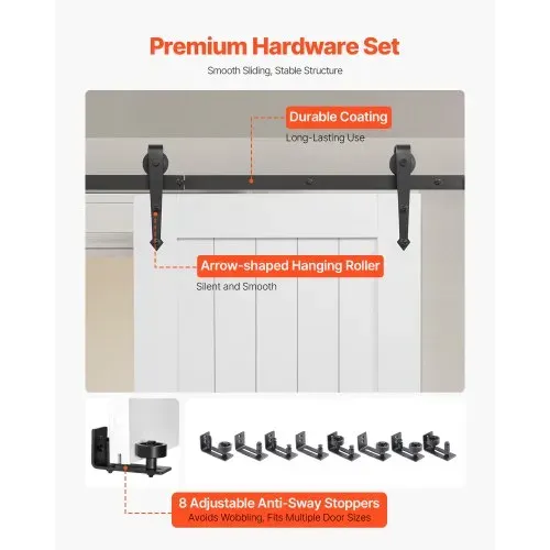 VEVOR Schiebetür im Scheunenstil Schiebetürsystem (762 x 2134 mm) aus hochfesten MDF-Platten, Scheunentor mit Hardware-Kit & wasserfester PVC-Oberfläche & H-Rahmen für Wohnzimmer Badezimmer Weiß – Bild 4