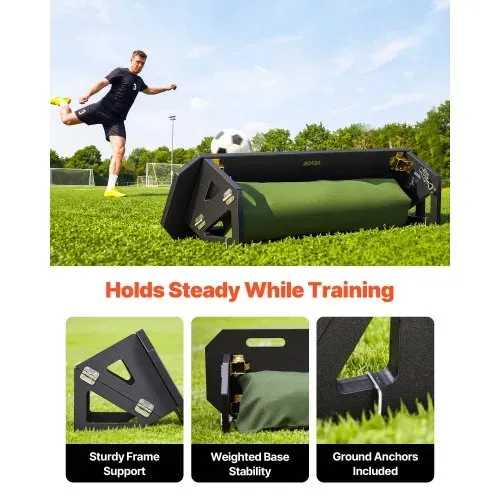 VEVOR Fußball Rebound Board 100 x 30 cm, Prellwand Brett Tragbar mit 3 Verstellbaren Winkeln Bodenanker, Fußballprellwand aus HDPE, Balltrainingsgerät für Pass- und Reaktionsübungen Kickback-Trainer – Bild 3