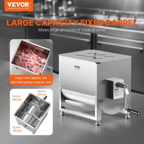 VEVOR manueller Fleischmischer 40L Fleischverarbeitungsgerät (max. Mischen von 36,29 kg Fleisch), Fleischmischer aus Edelstahl, Wurstmischer mit Untersetzungsgetriebe, Handmixer für Hackfleisch VEVOR manueller Fleischmischer 40L Fleischverarbeitungsgerät (max. Mischen von 36,29 kg Fleisch), Fleischmischer aus Edelstahl, Wurstmischer mit Untersetzungsgetriebe, Handmixer für Hackfleisch