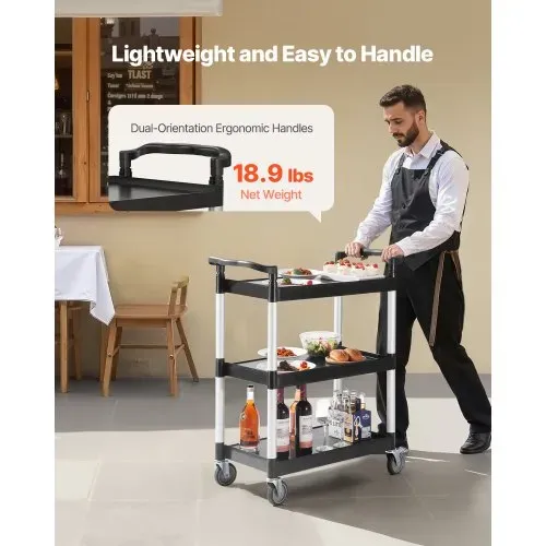 VEVOR Universalwagen, 136 kg, 3-stufiger Universalwagen aus Kunststoff mit 360° Schwenkrädern (2 mit Bremse), 880x410x990 mm großer Servierwagen für Lager, Büro, Zuhause, Restaurant, Küche – Bild 4