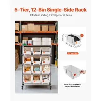 VEVOR Standregal, Lagerregal mit 5 Ebenen & 12 Stapelboxen, Regalsystem mit Rollen, mobile Werkzeugaufbewahrung für Garage, Lager, Büro, Restaurant, Klassenzimmer, Küche VEVOR Standregal, Lagerregal mit 5 Ebenen & 12 Stapelboxen, Regalsystem mit Rollen, mobile Werkzeugaufbewahrung für Garage, Lager, Büro, Restaurant, Klassenzimmer, Küche
