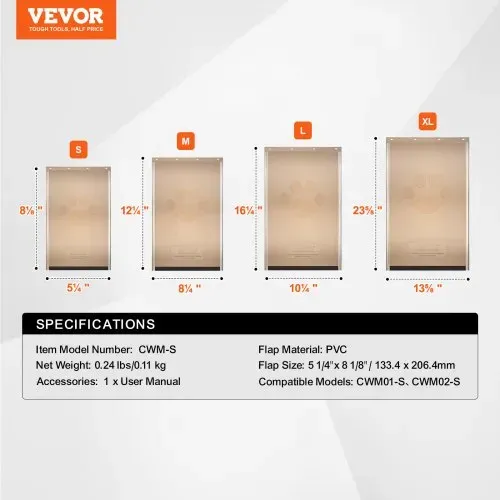 VEVOR Ersatzklappe für Haustiertür, kompatibel mit (VEVOR) Haustiertüren, 133,4 x 206,4 mm, langlebigere wetterbeständige verdickte PVC-Ersatzklappe für Hundetür mit langem Magnetstreifen (S) – Bild 6