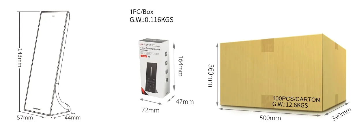 MiBoxer Y1-B LED Fernbedienung 2,4GHz single color 3 Zonen vertikal (b) LED Fernbedienung single color 4 Zonen – Bild 3