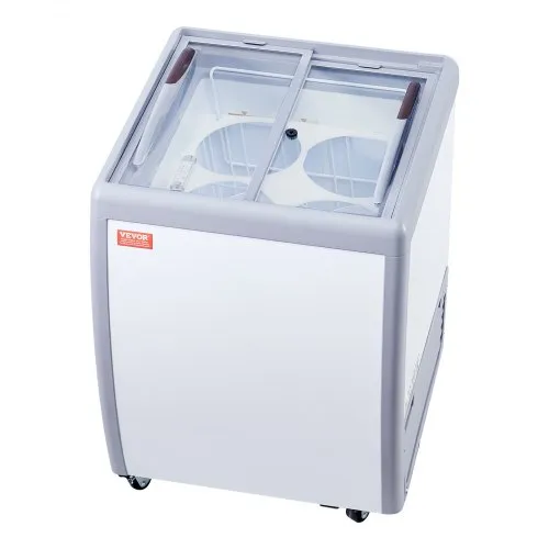 VEVOR Kommerzielle Eiscreme-Vitrine, 158-L-Gefriertruhe, Mobiler Tiefkühlschrank mit Glasplatte, Restaurant-Gelato-Tauchschrank, 2 Glasschiebetüren, Feststellbaren Rollen, Weiß VEVOR Kommerzielle Eiscreme-Vitrine, 158-L-Gefriertruhe, Mobiler Tiefkühlschrank mit Glasplatte, Restaurant-Gelato-Tauchschrank, 2 Glasschiebetüren, Feststellbaren Rollen, Weiß