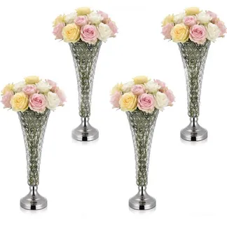 VEVOR 4 Stk. Hochzeitsvasen Tafelaufsatz Blumenvasen für Hochzeit 51 cm Hoch, Metall Tafelaufsatz Vasen mit Kristall Blumenständern, Trompete Vase für Hochzeiten Party Jubiläumsfeier Zeremonie, Silber VEVOR 4 Stk. Hochzeitsvasen Tafelaufsatz Blumenvasen für Hochzeit 51 cm Hoch, Metall Tafelaufsatz Vasen mit Kristall Blumenständern, Trompete Vase für Hochzeiten Party Jubiläumsfeier Zeremonie, Silber