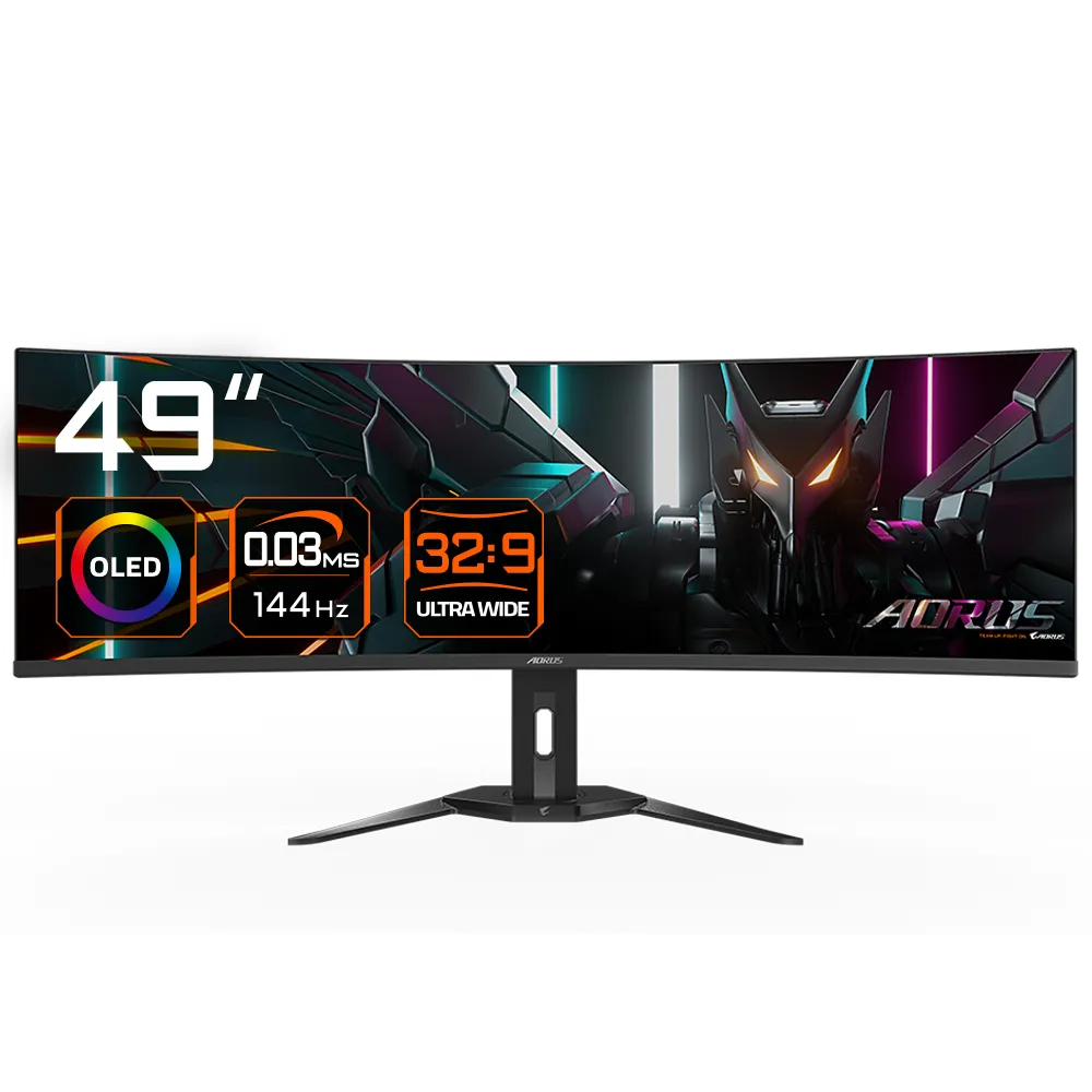 GIGABYTE Gebogener Gaming-Monitor CO49DQ OLED – 5120×1440 (DQHD), 1800R, 144Hz, 0,03ms, KVM, FreeSync Premium Pro, HDMI 2.1 GIGABYTE Gebogener Gaming-Monitor CO49DQ OLED – 5120×1440 (DQHD), 1800R, 144Hz, 0,03ms, KVM, FreeSync Premium Pro, HDMI 2.1