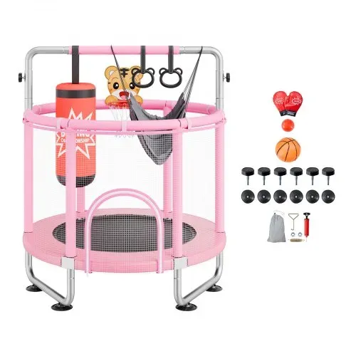VEVOR Kindertrampolin Trampolin Mini Freizeittrampolin 147 cm für Kleinkinder einstellbar mit Sicherheitsnetz & Basketballkorb, Geburtstagsgeschenk Weihnachtsspielzeug für Kinder ab 3 Jahren Rosa – Bild 8