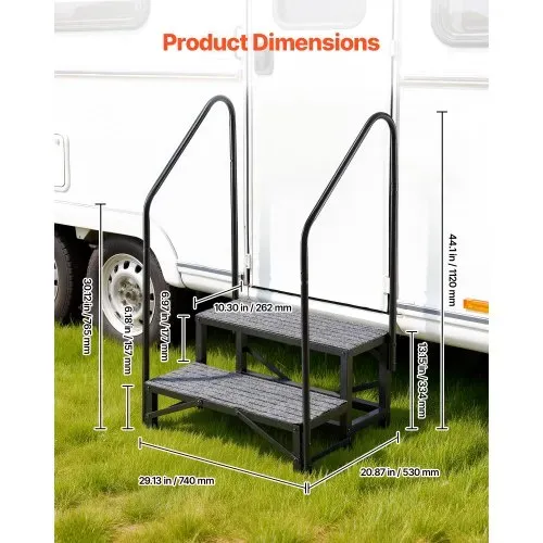 VEVOR Wohnmobiltreppe mit 2 Handläufen (2 Stufen), Standtreppe mit 300 kg Tragkraft, Außentreppe mit Rutschfester Matte für Senioren/Haustiere, Trittstufe für Camper, Mobilheim, Veranda, Pool und Spa – Bild 2