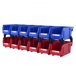 VEVOR 12er-Set Sichtlagerboxen Stapelboxen Stapelkisten Lagerkästen Blau/Rot VEVOR 12er-Set Sichtlagerboxen Stapelboxen Stapelkisten Lagerkästen Blau/Rot